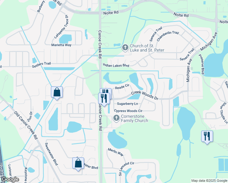 map of restaurants, bars, coffee shops, grocery stores, and more near 1518 Reade Circle in St. Cloud