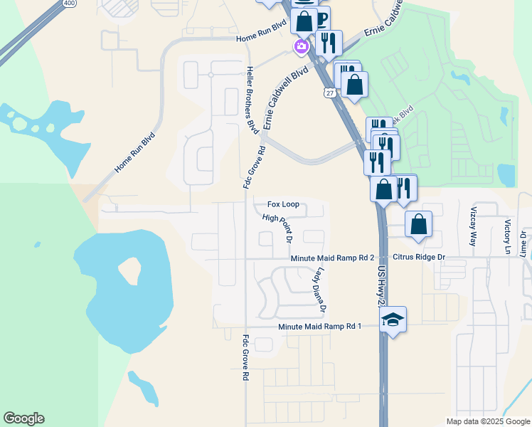 map of restaurants, bars, coffee shops, grocery stores, and more near 364 High Point Drive in Davenport