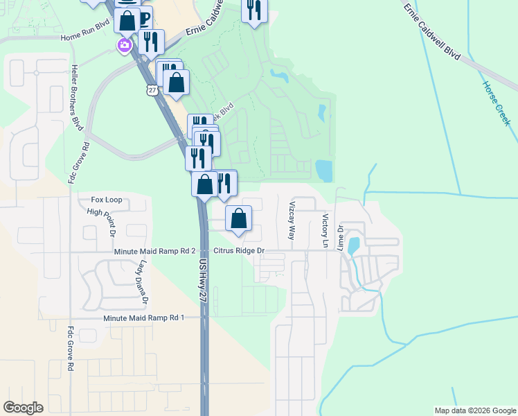 map of restaurants, bars, coffee shops, grocery stores, and more near 605 Majesty Drive in Davenport