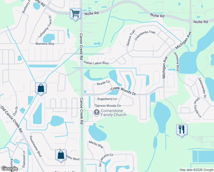 map of restaurants, bars, coffee shops, grocery stores, and more near 1305 Cinda Court in Saint Cloud