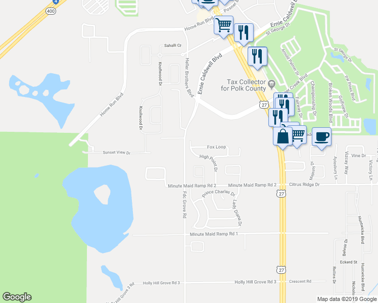 map of restaurants, bars, coffee shops, grocery stores, and more near 509 High Point Drive in Davenport