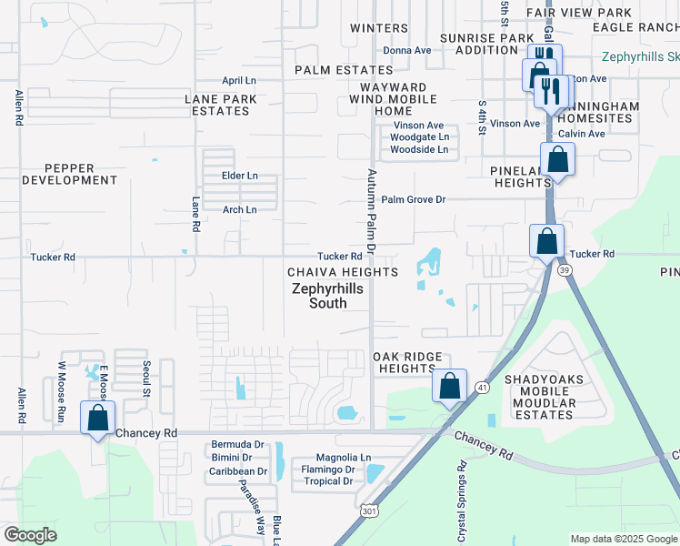 map of restaurants, bars, coffee shops, grocery stores, and more near 37921 Avalon Drive in Zephyrhills