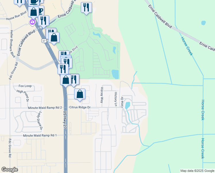 map of restaurants, bars, coffee shops, grocery stores, and more near 442 Vizcay Way in Davenport