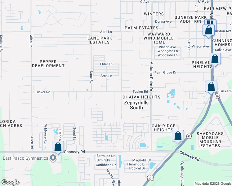 map of restaurants, bars, coffee shops, grocery stores, and more near 3937 Court Street in Zephyrhills