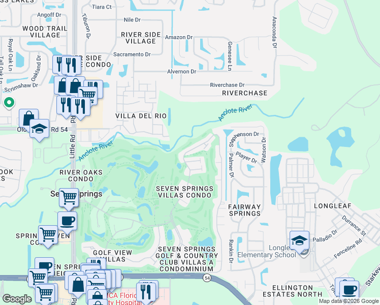 map of restaurants, bars, coffee shops, grocery stores, and more near 3856 Trophy Boulevard in New Port Richey