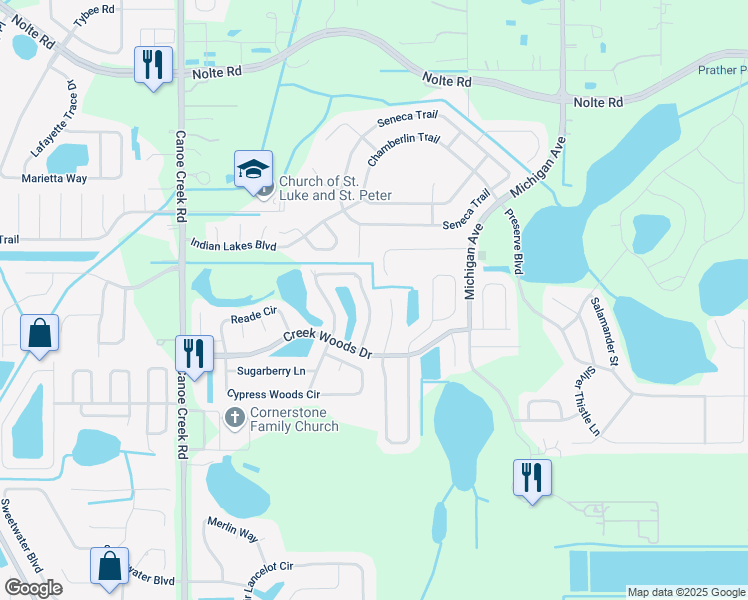 map of restaurants, bars, coffee shops, grocery stores, and more near 1324 Woodlake Circle in St. Cloud