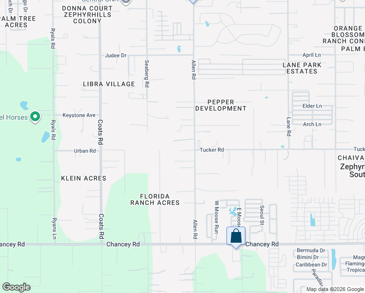 map of restaurants, bars, coffee shops, grocery stores, and more near 3951 Allen Road in Zephyrhills