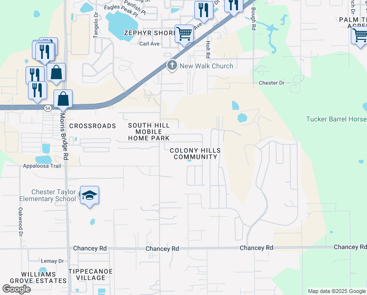 map of restaurants, bars, coffee shops, grocery stores, and more near 35108 Wagner Way in Zephyrhills
