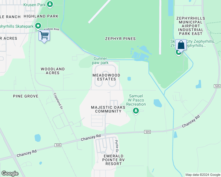 map of restaurants, bars, coffee shops, grocery stores, and more near 39688 Meadowood Loop in Zephyrhills