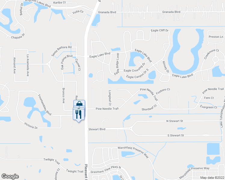 map of restaurants, bars, coffee shops, grocery stores, and more near 2813 Longleaf Court in Kissimmee