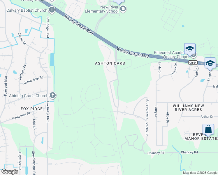 map of restaurants, bars, coffee shops, grocery stores, and more near 4041 Constantine Loop in Wesley Chapel
