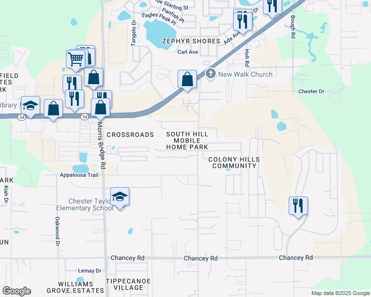 map of restaurants, bars, coffee shops, grocery stores, and more near 34921 Fantasy Lane in Zephyrhills