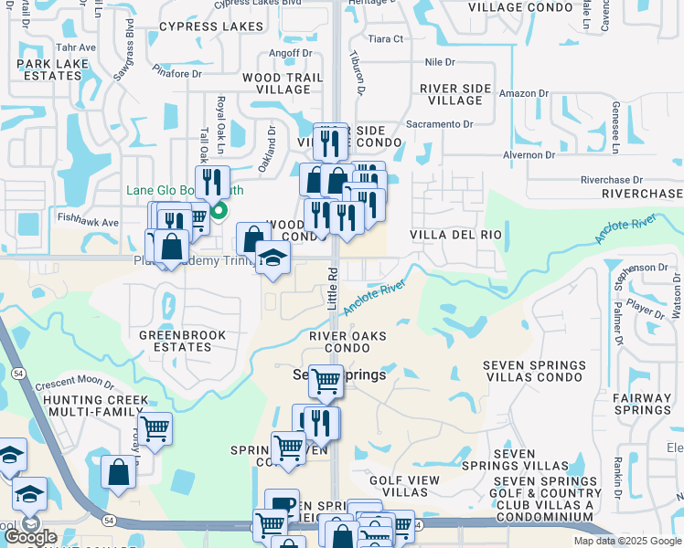map of restaurants, bars, coffee shops, grocery stores, and more near in Pasco County