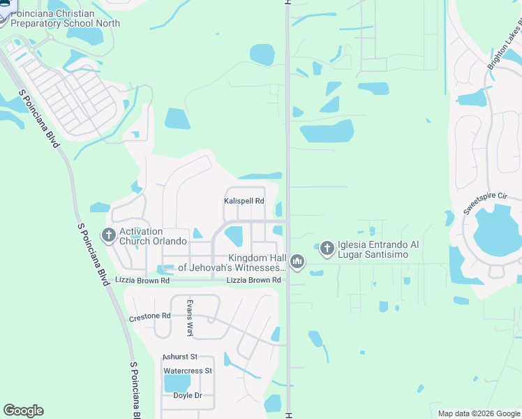 map of restaurants, bars, coffee shops, grocery stores, and more near 2707 Big Timber Drive in Kissimmee