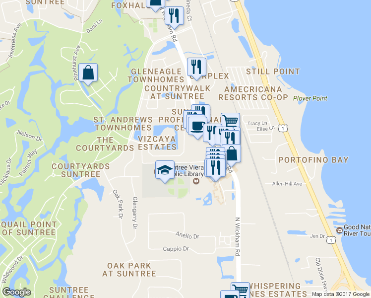map of restaurants, bars, coffee shops, grocery stores, and more near 486 Lake Victoria Circle in Melbourne