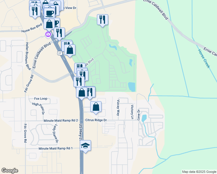 map of restaurants, bars, coffee shops, grocery stores, and more near 227 Broken Woods Boulevard in Davenport