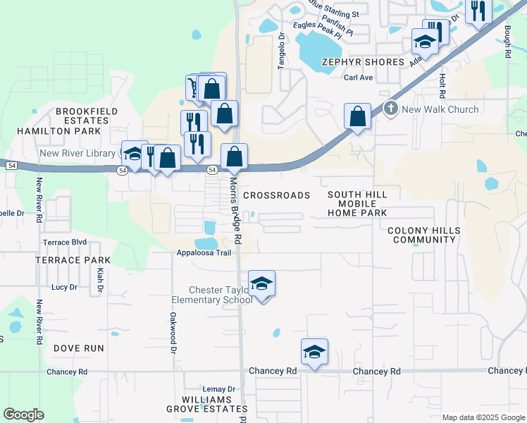 map of restaurants, bars, coffee shops, grocery stores, and more near 34549 Nancy Street in Zephyrhills