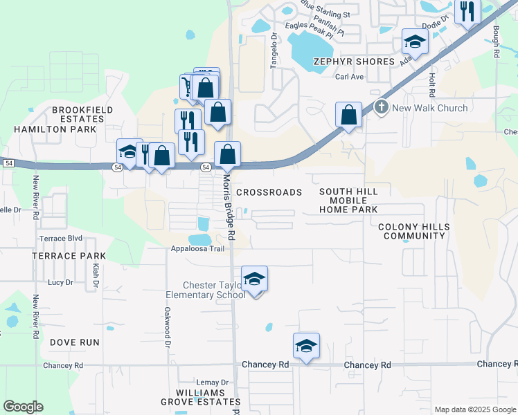 map of restaurants, bars, coffee shops, grocery stores, and more near 34549 Nancy Street in Zephyrhills