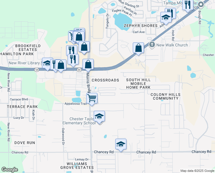map of restaurants, bars, coffee shops, grocery stores, and more near 34651 Nancy Street in Zephyrhills