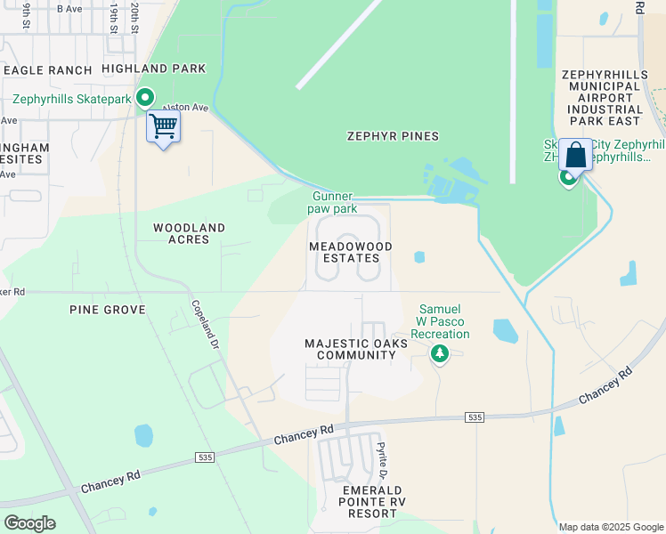 map of restaurants, bars, coffee shops, grocery stores, and more near 39607 Meadowood Loop in Zephyrhills