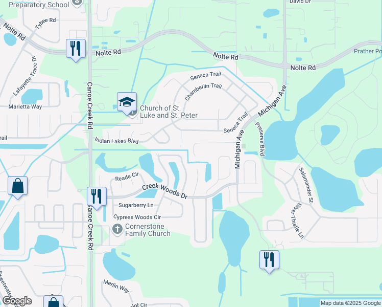 map of restaurants, bars, coffee shops, grocery stores, and more near 1330 Creekview Court in St. Cloud