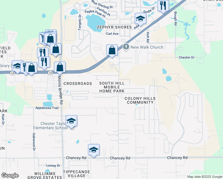 map of restaurants, bars, coffee shops, grocery stores, and more near 34921 Fantasy Lane in Zephyrhills