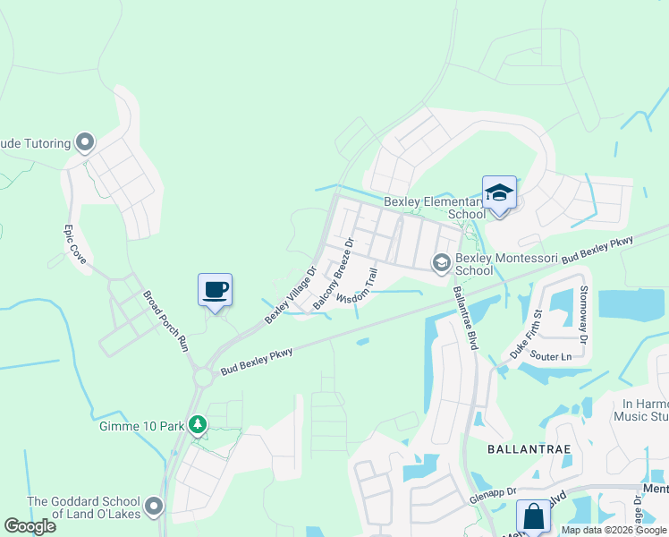 map of restaurants, bars, coffee shops, grocery stores, and more near 3988 Grand Lakeview Way in Land O' Lakes