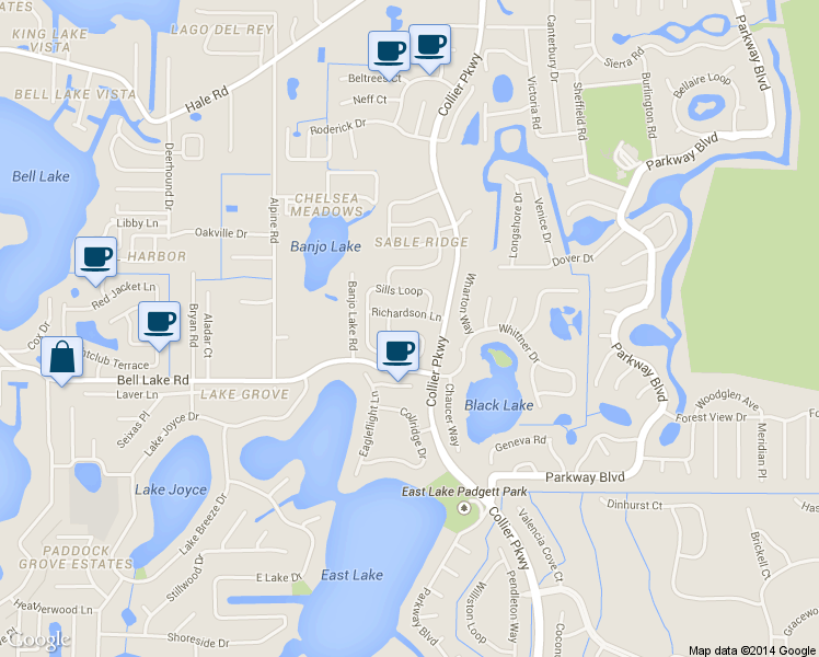 map of restaurants, bars, coffee shops, grocery stores, and more near 4015 Marlow Loop in Land O' Lakes