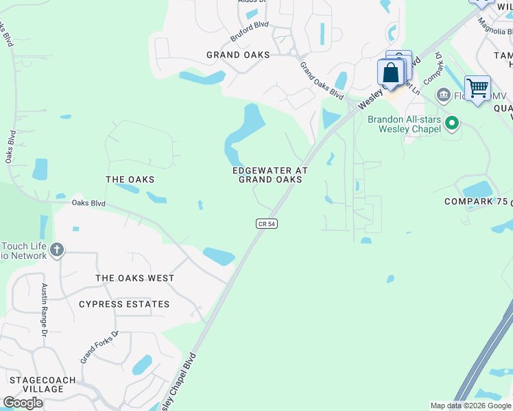 map of restaurants, bars, coffee shops, grocery stores, and more near 4125 Winding River Way in Land O' Lakes