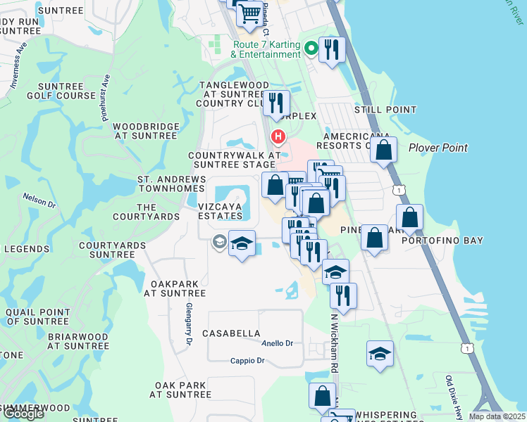 map of restaurants, bars, coffee shops, grocery stores, and more near 486 Lake Victoria Circle in Melbourne