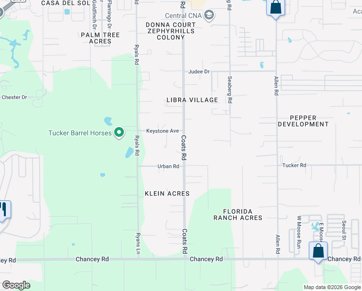 map of restaurants, bars, coffee shops, grocery stores, and more near 4047 Coats Road in Zephyrhills