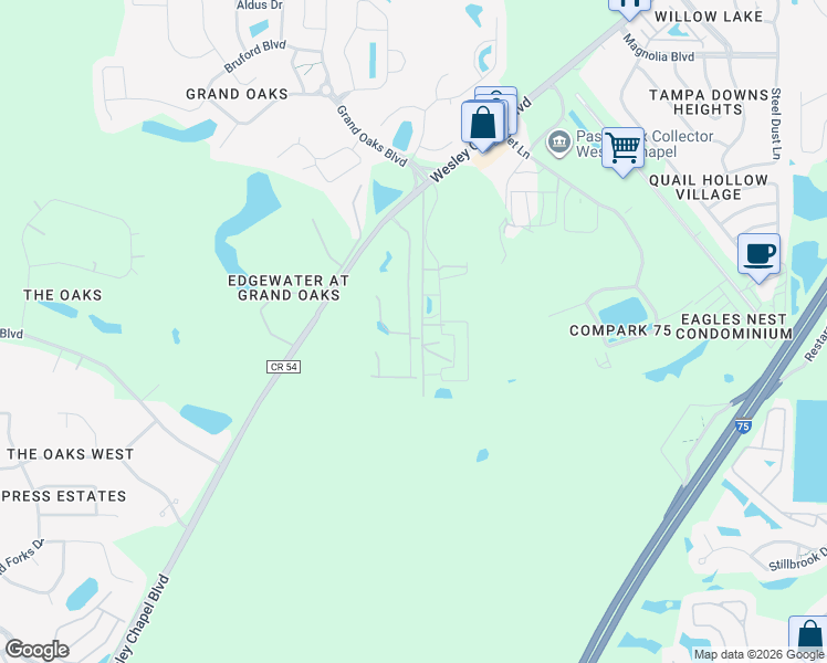 map of restaurants, bars, coffee shops, grocery stores, and more near 4501-4509 Pet Ln in Lutz