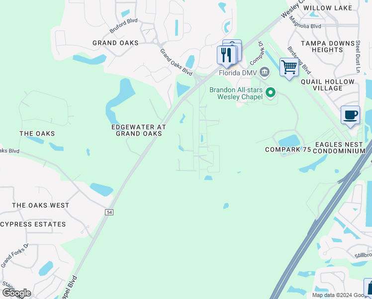 map of restaurants, bars, coffee shops, grocery stores, and more near 4501-4509 Pet Ln in Lutz