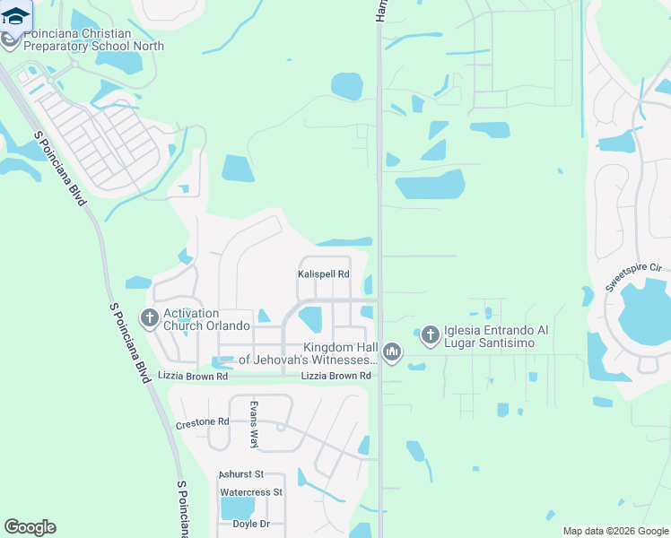 map of restaurants, bars, coffee shops, grocery stores, and more near 2707 Big Timber Drive in Kissimmee