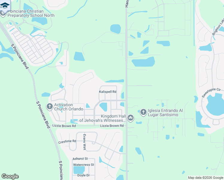 map of restaurants, bars, coffee shops, grocery stores, and more near 2707 Big Timber Drive in Kissimmee