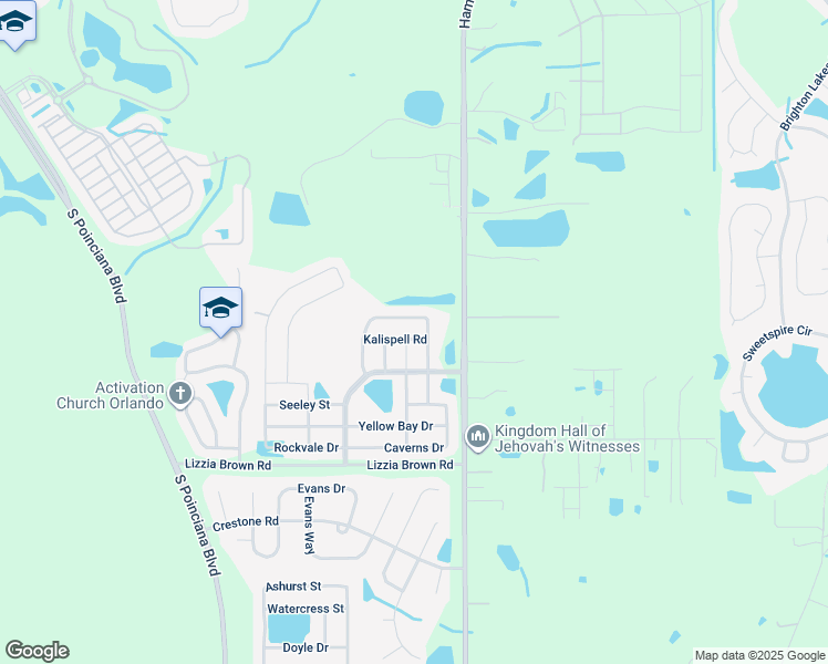 map of restaurants, bars, coffee shops, grocery stores, and more near 4605 Kalispell Road in Kissimmee