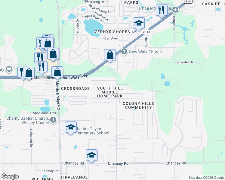 map of restaurants, bars, coffee shops, grocery stores, and more near 34935 Fun Way in Zephyrhills