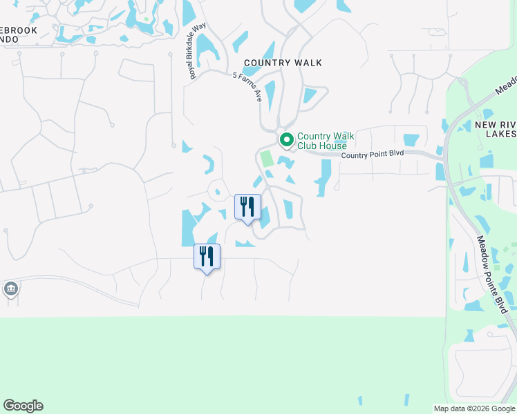 map of restaurants, bars, coffee shops, grocery stores, and more near 4102 Waterville Avenue in Wesley Chapel