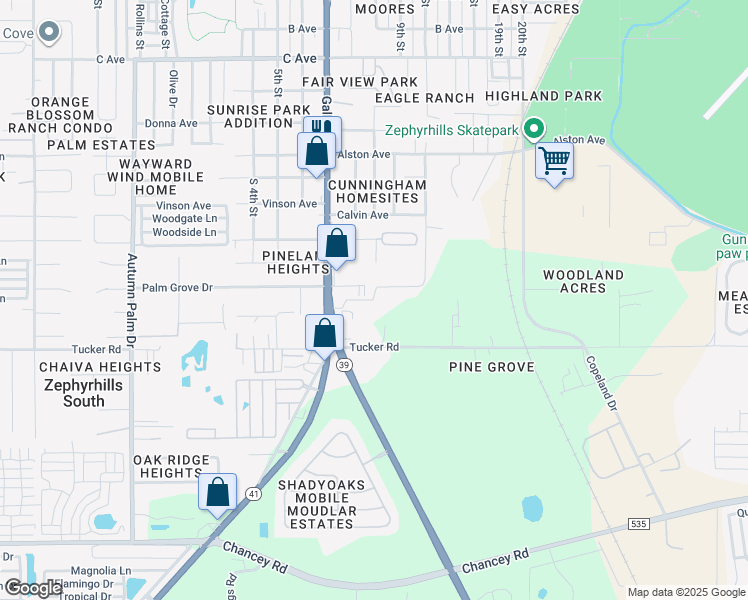 map of restaurants, bars, coffee shops, grocery stores, and more near 38550 Foss Lane in Zephyrhills