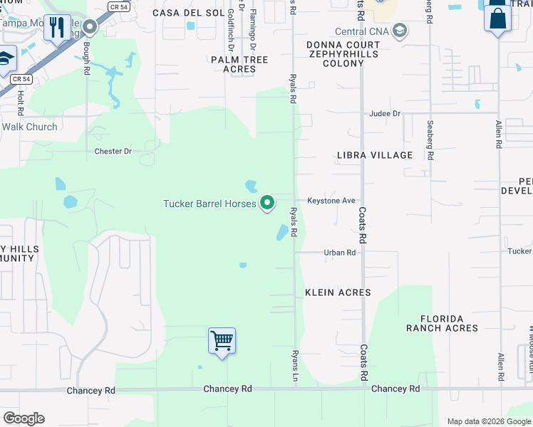 map of restaurants, bars, coffee shops, grocery stores, and more near 4115 Ryals Road in Zephyrhills