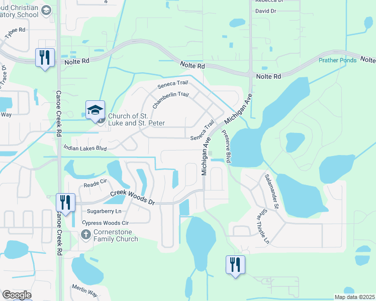 map of restaurants, bars, coffee shops, grocery stores, and more near 1161 Creekview Court in Saint Cloud