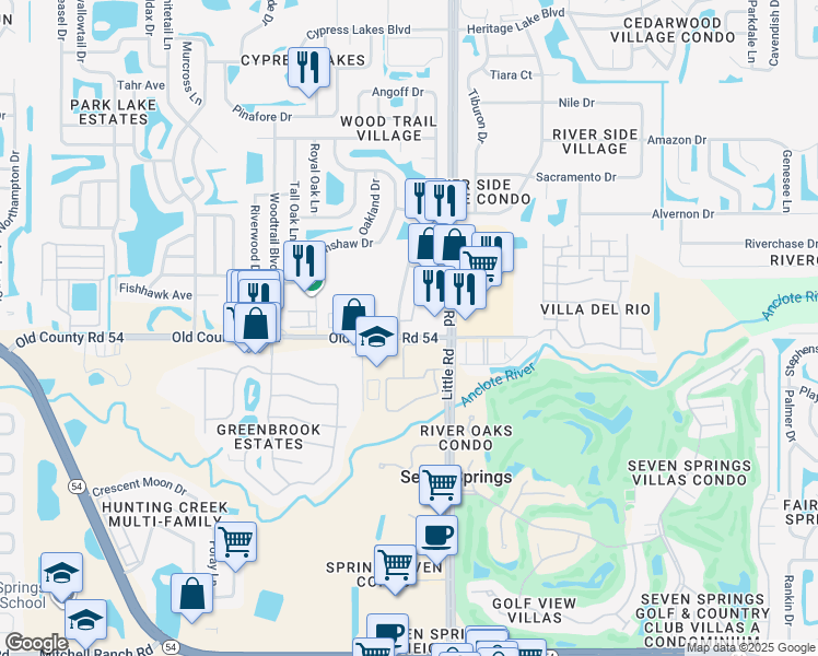 map of restaurants, bars, coffee shops, grocery stores, and more near 4008 Passport Lane in New Port Richey