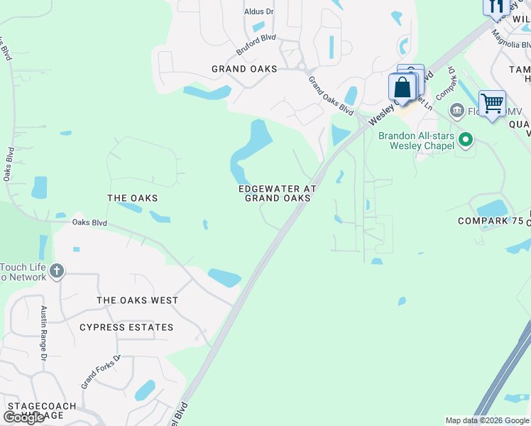 map of restaurants, bars, coffee shops, grocery stores, and more near 4142 Winding River Way in Pasco County