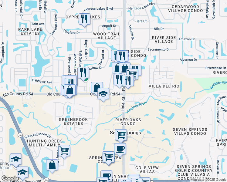 map of restaurants, bars, coffee shops, grocery stores, and more near 4041 Passport Lane in New Port Richey