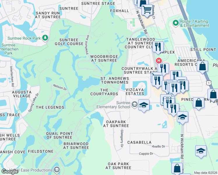 map of restaurants, bars, coffee shops, grocery stores, and more near 700 Pine Island Drive in Melbourne
