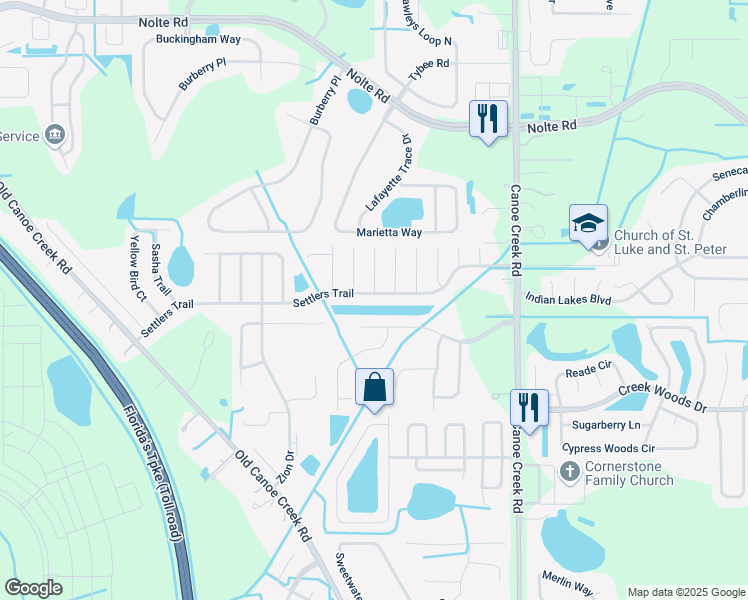 map of restaurants, bars, coffee shops, grocery stores, and more near 2541 Settlers Trail in Saint Cloud