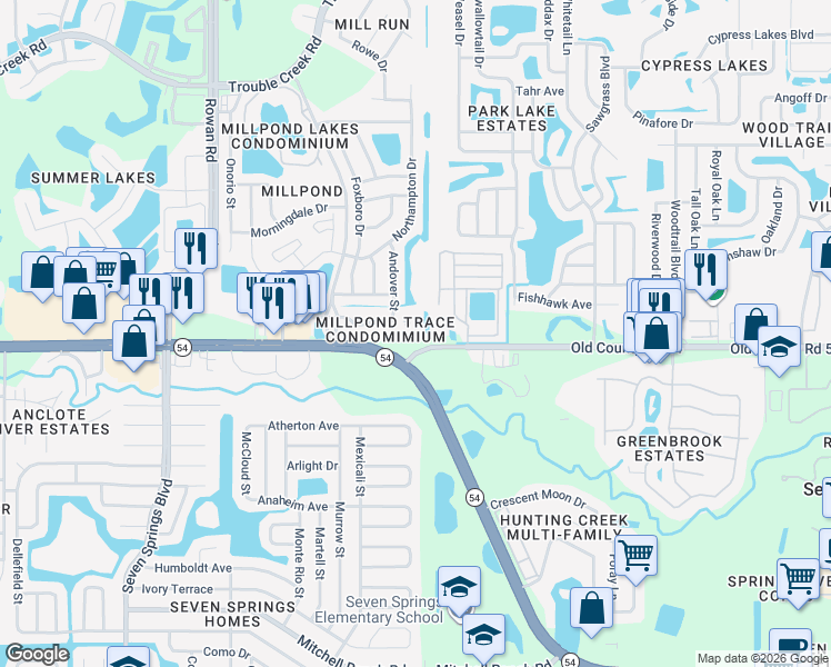map of restaurants, bars, coffee shops, grocery stores, and more near 7924 Hardwick Drive in New Port Richey