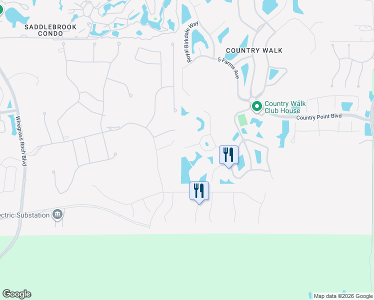 map of restaurants, bars, coffee shops, grocery stores, and more near 30016 Bermuda Dunes Way in Wesley Chapel