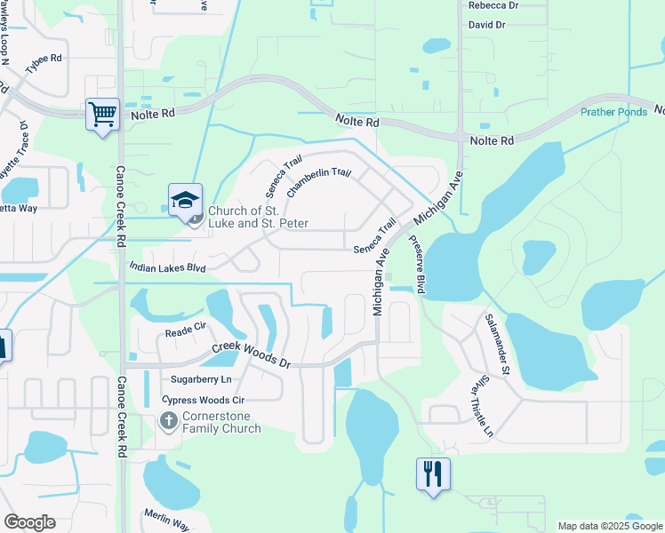 map of restaurants, bars, coffee shops, grocery stores, and more near 1200 Creekview Court in St. Cloud