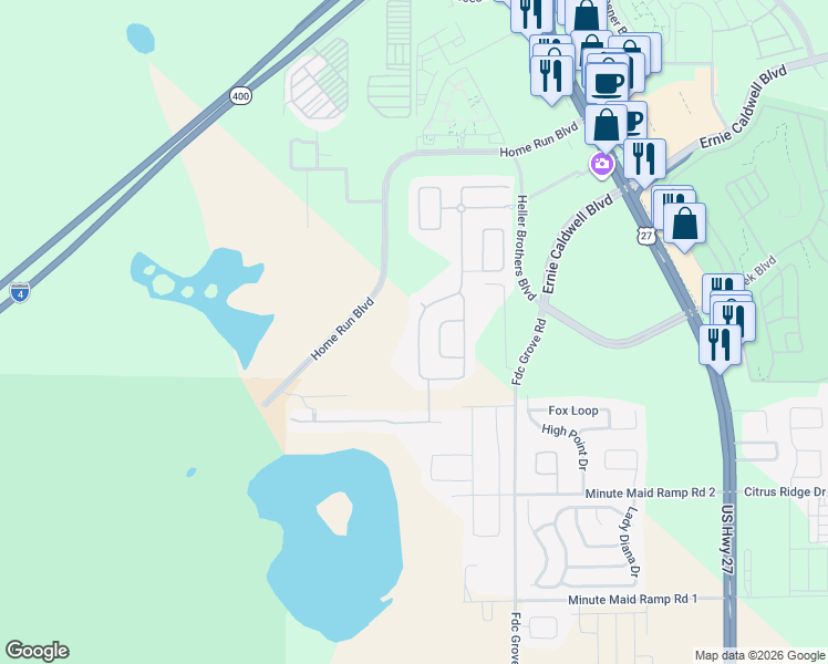 map of restaurants, bars, coffee shops, grocery stores, and more near 635 Knollwood Drive in Davenport